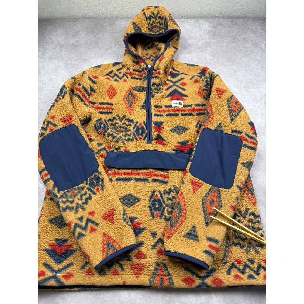 The North Face Men XL* 1/4 Zip Sherpa Fleece Hoodie Southwestern Aztec Yellow